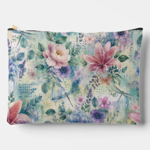 Aquarell-Blüten-Libellen-Muster Zubehörtasche