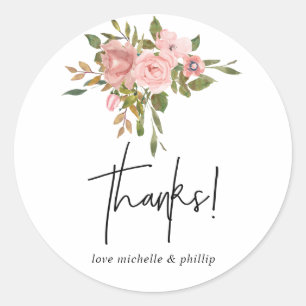 Aquarell-Blüten-Rosé und Rosen-Gold-Dankeschön Runder Aufkleber