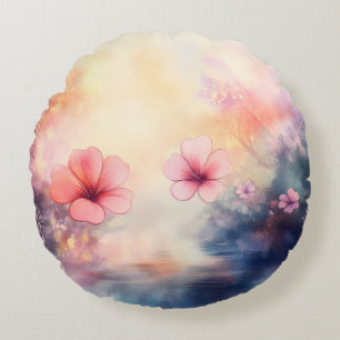 Aquarell-Blüten – Runde Blumenkissen Rundes Kissen