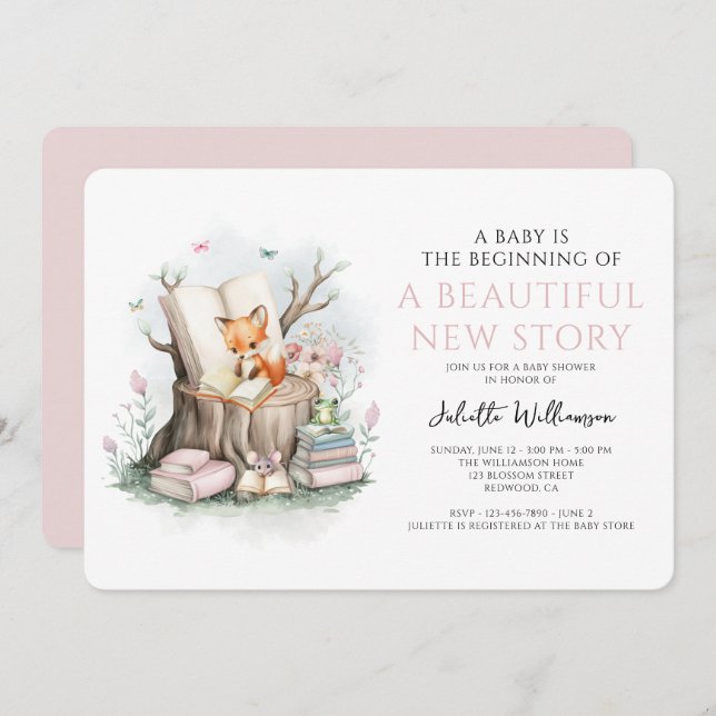 Aquarell Blütendusche Schöne neue Geschichte Baby  Einladung (Vorne/Hinten)