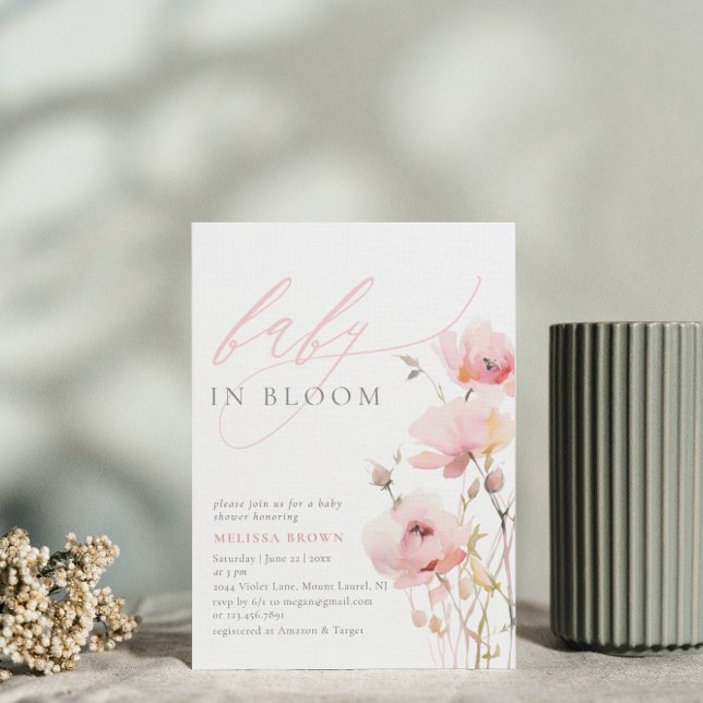 Aquarell Blütenpink Baby Girl Baby Dusche Einladung (Von Creator hochgeladen)