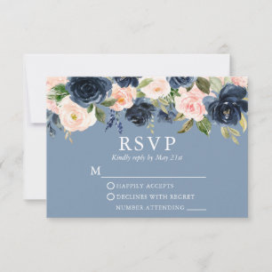 Aquarell Blütenrosa Blauer Hochzeitstag RSVP Karte