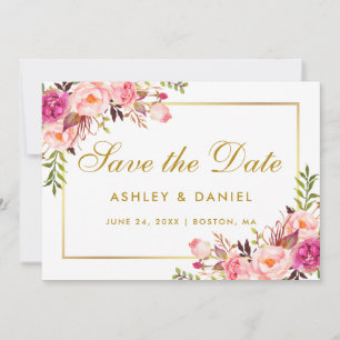 Aquarell Blütenrosa Blütengold Save the Date