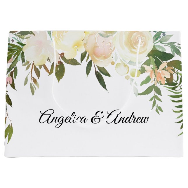 Aquarell Blütenrosa Creme Elfenbeinfarbener Polter Große Geschenktüte (Vorderseite)