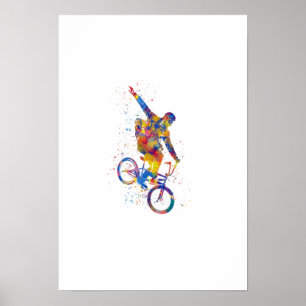 Aquarell‑BMX‑Fahrer Poster