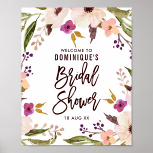 Aquarell-Bohemian-Blumenkranz-Brautjunggesellinnen Poster