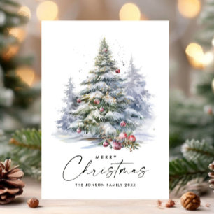 Aquarell-Bohemien-Neutralblauer-Christbaum Feiertagskarte