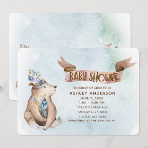 Aquarell Boho Bär Rustikale Tiere Baby Shower Einladung