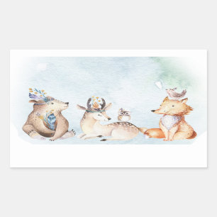 Aquarell Boho Bär Rustikale Tiere Baby Shower Rechteckiger Aufkleber