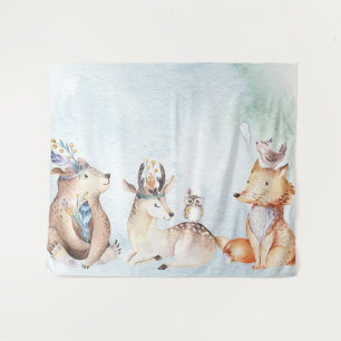 Aquarell Boho Bär Rustikale Tiere Party Hintergrun Wandteppich