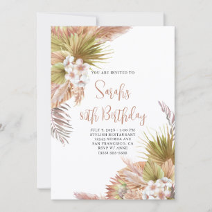 Aquarell Boho Beige Floral 80. Geburtstag Einladung
