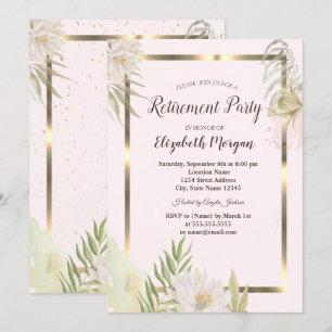 Aquarell-Boho-Blumen Goldrahmen Ruhestand Einladung