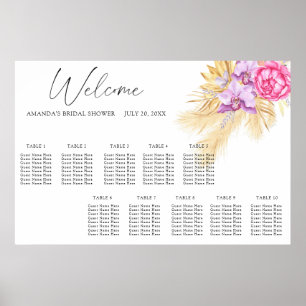 Aquarell-Boho-Blumen-Hochzeitssitzplan Poster