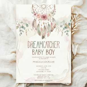 Aquarell Boho-Blumen-Traumfänger-Baby-Shower Einladung