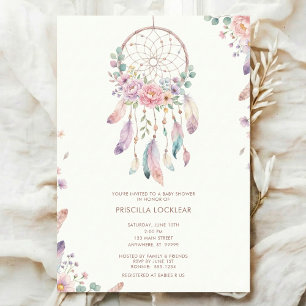 Aquarell-Boho-Blumen-Traumfänger-Baby-Shower Einladung