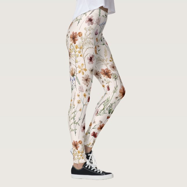 Aquarell Boho Blumenmuster Leggings (Rechts)