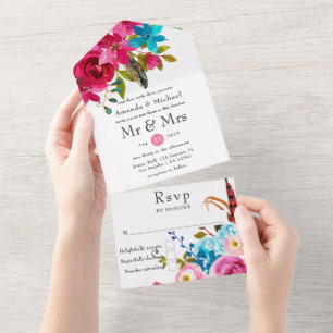 Aquarell Boho Chic Florale Hochzeit All In One Einladung