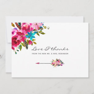 Aquarell Boho Chic Florale Hochzeit Dankeskarte