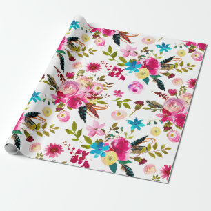 Aquarell Boho Chic Florale Hochzeit Geschenkpapier