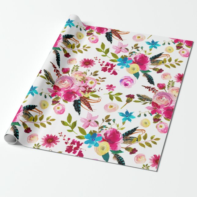 Aquarell Boho Chic Florale Hochzeit Geschenkpapier (Ungerollt)