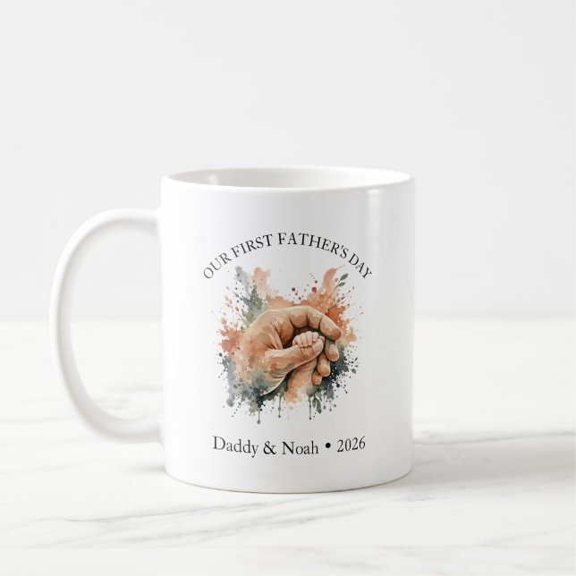 Aquarell Boho Erster Vatertag Fauststoß Kaffeetasse (Links)