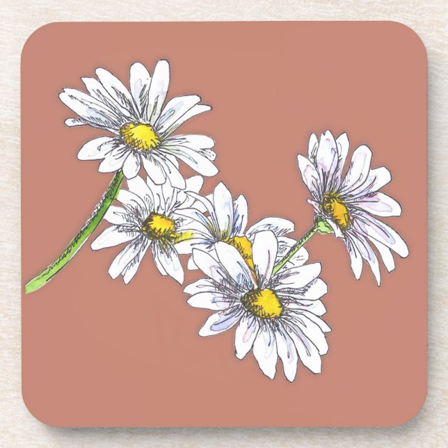 Aquarell Boho Floral Daisy Weihnachtsgeschenk Getränkeuntersetzer (Vorderseite)