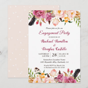 Aquarell Boho Floral Frühlings-Hochzeitsfeier Einladung
