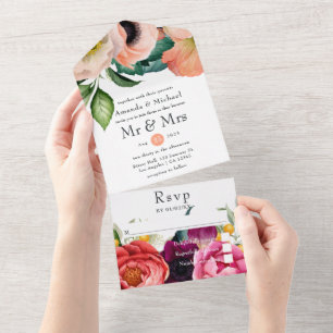 Aquarell Boho Floral Hochzeit All In One Einladung