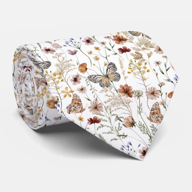 Aquarell Boho Floral  Krawatte (Gerollt)