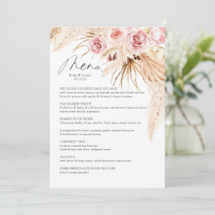 Aquarell Boho Floral Pampas Gras Hochzeitsmenü Menükarte