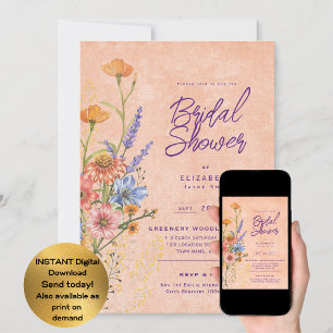 Aquarell Boho Floral Wildblumen Brautparty Einladung