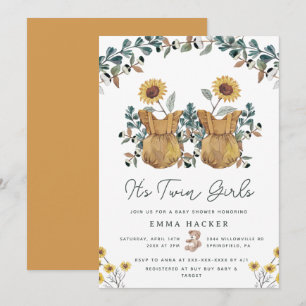 Aquarell-Boho-Floral-Zwillinge-Baby-Shower-Einladu Einladung