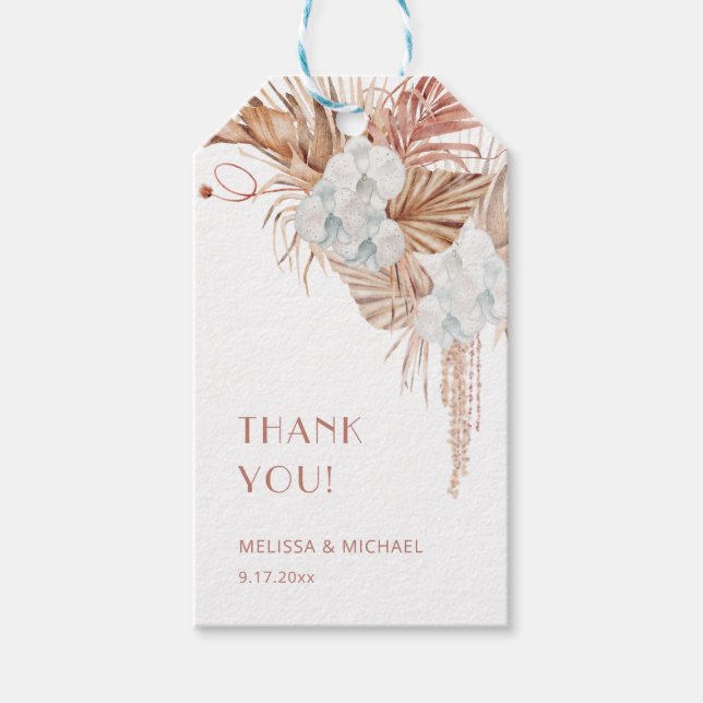 Aquarell Boho Hochzeit Danke Geschenkanhänger (Vorderseite)