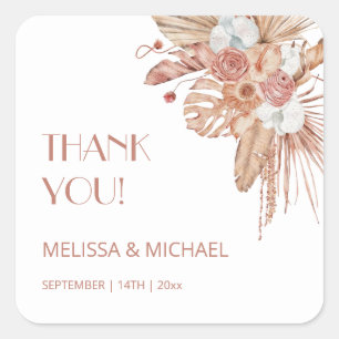Aquarell Boho Hochzeit Danke Quadratischer Aufkleber