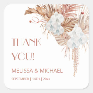 Aquarell Boho Hochzeit Danke Quadratischer Aufkleber