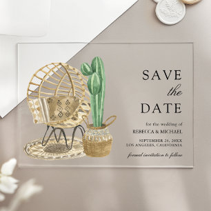 Aquarell Boho Kaktus Hochzeit Save the Date Acryleinladungen