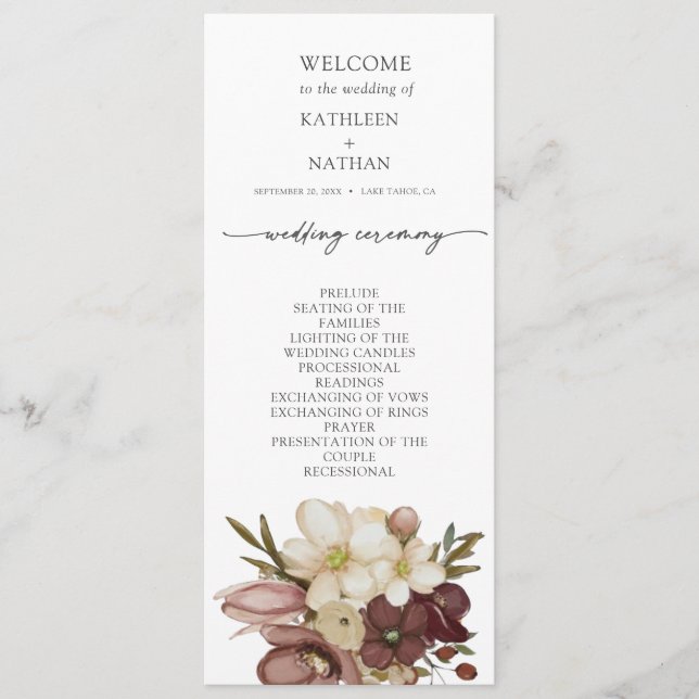 Aquarell Boho neutrales Hochzeitsprogramm Menükarte (Vorderseite)