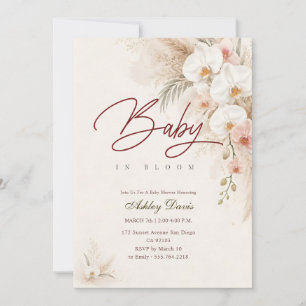 Aquarell Boho Orchideenblüten-Baby-Party Einladung