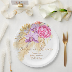 Aquarell Boho Pampasgras - Babyparty Pappteller