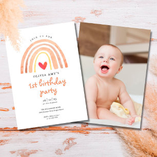 Aquarell Boho Regenbogen Herz Foto Geburtstag Einladung