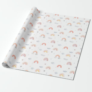 Aquarell Boho Rosa Regenbogen und Wolken Geschenkpapier