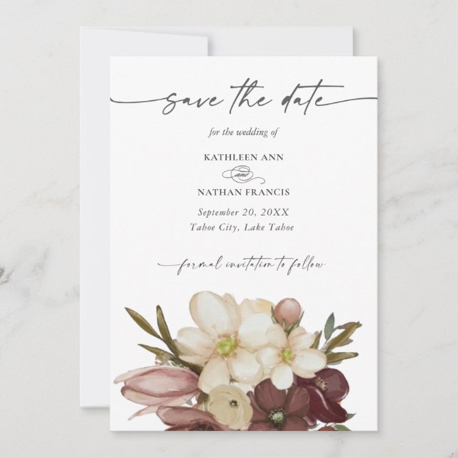 Aquarell Boho Rose & Neutrales  Save the Date Einladung (Vorderseite)