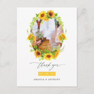 Aquarell Boho Sonnenblumen Hochzeitsfoto Danke Postkarte