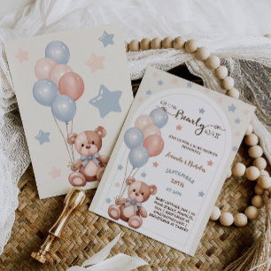 Aquarell Boho Teddybär Neutrale Babyparty  Einladung