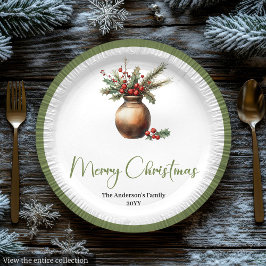 Aquarell Boho-Weihnachtsbouquet auf neutralem Tell Pappteller