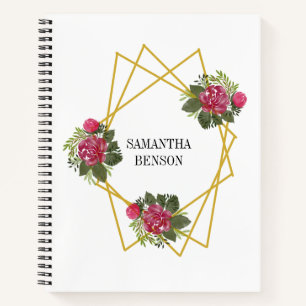 Aquarell Bordeaux Blumen Geometrisch Notizbuch