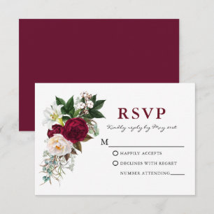 Aquarell-Bordeaux-Blumen-Grün-RSVP RSVP Karte