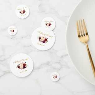 Aquarell-Bordeaux-Blumenhochzeit Gold Konfetti