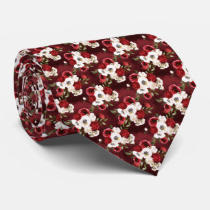 Aquarell-Bordeaux-Blumenmuster Krawatte