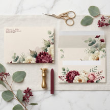 Aquarell-Bordeaux-Rosa-Blüten-Hochzeit